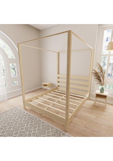 Natura Model Cibindirik Askılıklı Vernikli Çam Ahşap Karyola-56 180 x 200 CM