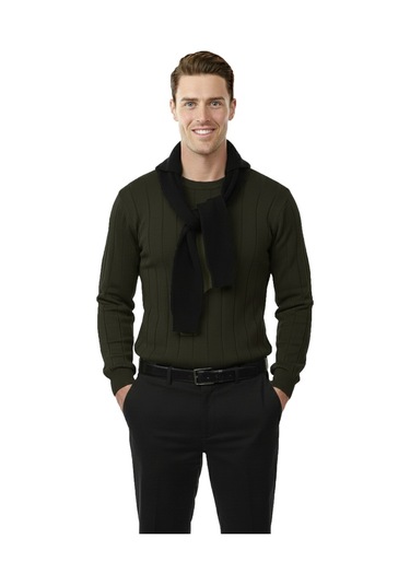 Deepsea Haki Dar Kesim Likralı Erkek Triko Kazak Bisiklet Yaka Şık Tasarım 2605433 Haki