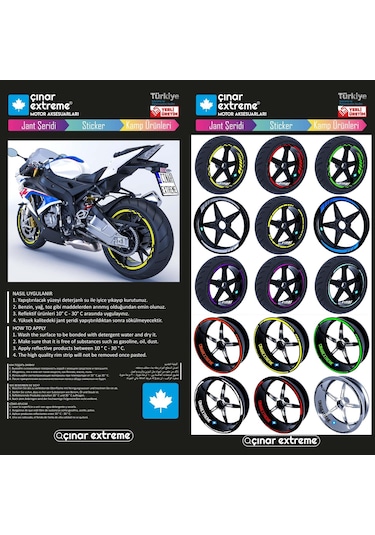 Moto Rider 4'lü Sticker Seti Gül Pembesi İç Dış Jant Şeridi Kask Ve Çamurluk Çınar Extreme