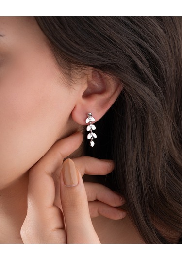 925 Ayar Zirkon Taşlı Rodyum Zeytin Dalı Hareketli Çivili Gümüş Küpe Re10220