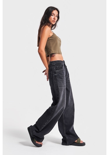 Itsbasic Kadın Koyu Füme Renk 2w41 Super Baggy Fit %100 Koton Denim Jean