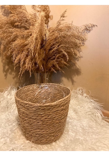 V Şeklinde Hasır Kalın Örgü İçi Poşetli Saksılık En Büyük Boy
