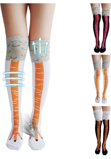 Neevoyu Komik Tavuk Butu Desenli 3d Uzun Çorap, Comfortable Nefesli, Spor & Cosplay İçin, Siyah-sarı, Siyah-kırmızı, Beyaz-sarı Renk Seçenekleri Siyah