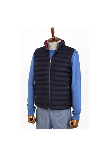 Çift Taraflı Kapitone Dik Yaka Lacivert Erkek Kışlık Şişme Yelek 001