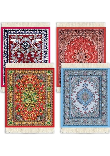 Primepickings 4 Adet Set Halı Altlığı Oryantal Tasarım Halı Içecek Matı Püskül Halı Altlığı Yalıtım Pedi Dal