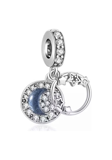 Nur Silver Hilal ve Yıldızlar Sallantılı Gümüş Charm - NUR-CM00363