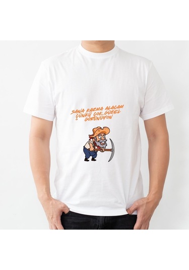 Maden İşçisi Karikatür Tişört - "sana Kazma Alacam Çukuru Çok Güzel Görünüyon" Komik Beyaz Tişört Beyaz