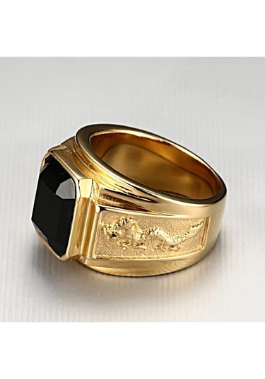 Altın Erkek Retro Sözleşmeli Exqusite Siyah Titanyum Çelik Yüzük Altın