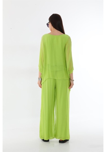 İtalyan Yarasa Kol İpek Bluz-8869 Fıstık Yeşili