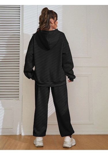 Los Angeles Angels Eşofman Takımı Sweatshirt Jogger - Siyah Baskılı Oversize Şardonlu Kapüşonlu Siyah