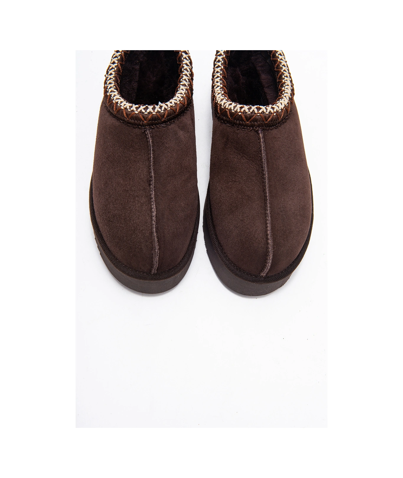 Avelıa Kahverengi Süet Hakiki Deri Dikişli Kadın Kalın Tabanlı Kışlık Terlik Kahverengi