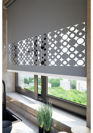 Perdea Lazer Kesim Mat Stor Perde, Lazer Kesimli Klasik Serisi, C-191004 Antrasit Renk