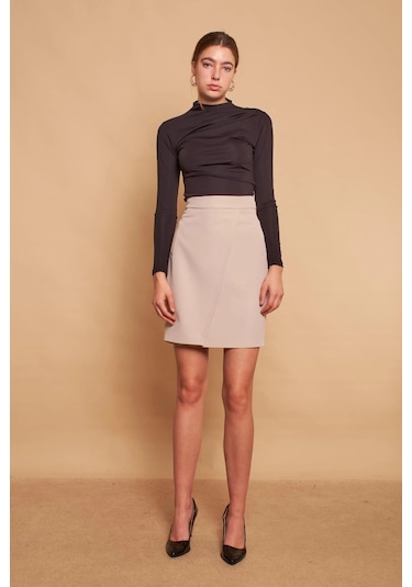 Yüksek Bel Anvelop Kruvaze Pamuklu Likralı Kumaş Kalem Ofis Etek -taş Taş