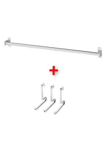 Mutfak Duvar Rayı Uzunluk 56 Cm + 3 Adet Kanca İkea Çelik Askı