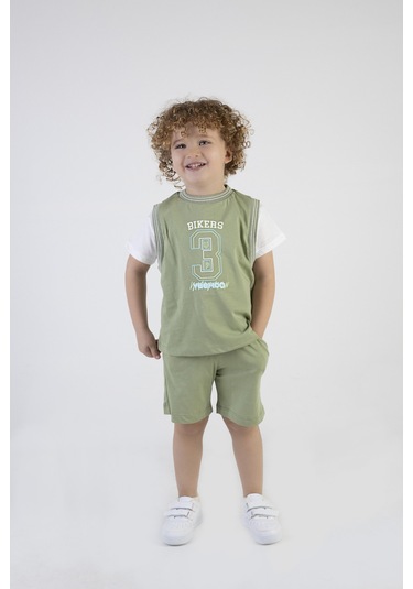 Erkek Çocuk Bikers Baskılı Kısa Kollu Şortlu Alt Üst Takım 001