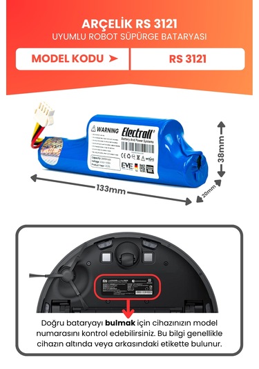 Arçelik Rs 3121 Uyumlu Batarya Yüksek Kapasite 2800mah