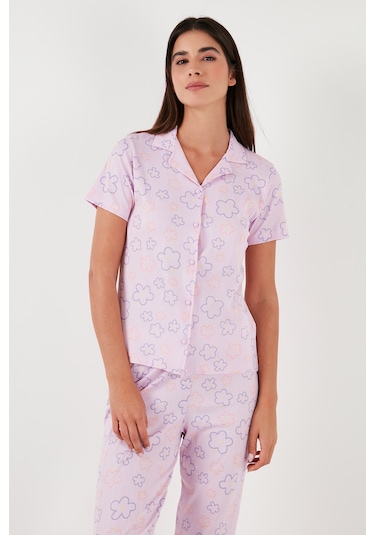 Lela Regular Fit Gömlek Yaka Kısa Kollu Bayan Pijama Takımı 65780124 Pembe