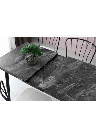 Ay Masa Ve Sandalye Bench Takımı, Krem Siyah, 120x70 Siyah
