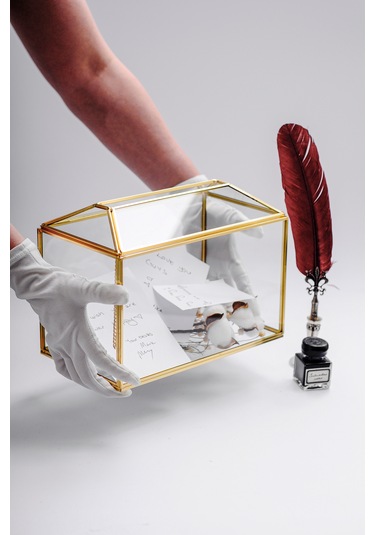 Cam Kart Kutusu Geometrik Fanus Pirinç & Gold