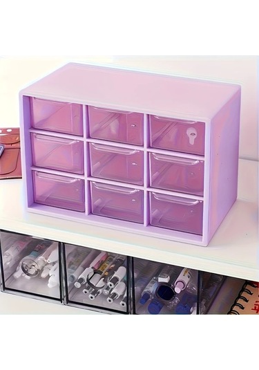Dashanshop Pembe 9 Parça Şeffaf Çekmeceli Set Takı Kozmetik Ofis Mutfak Organizatörü Pembe