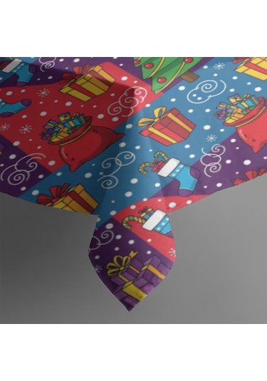 Noel Desenli Dikdörtgen Masa Örtüsü 60x84 İnç, Su Geçirmez Ve Leke Tutmaz Noel Hediye Ağacı