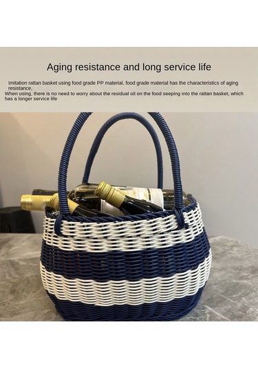 Xiaaokeji Büyük Mavi Ve Beyaz Açık Hava Piknik Sepeti, Alışveriş Sepeti Mavi-beyaz