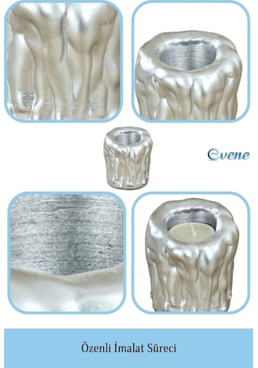 Mumluk Şamdan Tealight Mum Uyumlu Orta Erimiş Mum Model - Gümüş