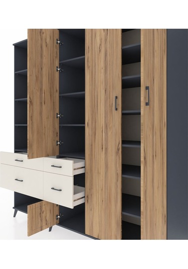 Kronos Dolap 14 Raflı 4 Çekmeceli 4 Kapaklı 220x59x243 Antrasit-çam/aytaşı Atlas Çam/aytası Kronos Dolap 14 Raflı 4 Çekmeceli 4 Kapaklı 220x59x243 Antrasit-çam/aytaşı Atlas Çam/aytası