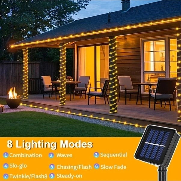 Trendooze Güneş Enerjili 8 Modlu 866 İnç Led Şerit Işık Bahçe Partisi