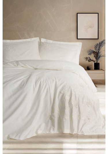 Cotton Box 1832-cb 3d Nakıslı Saten Ck Nevresım Takımı Chıc Ekru Ekru