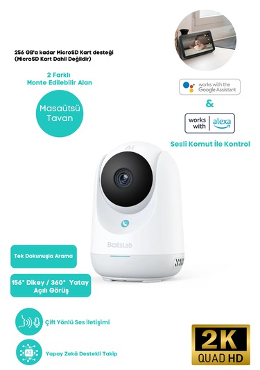 +360 Botslab İndoor Kamera 2c Pro Beyaz 3k 5mp -c222