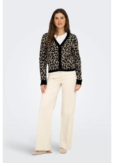 Only Kadın Onlleo V Yaka Desenli Örme Hırka 15349819 Siyah Siyah