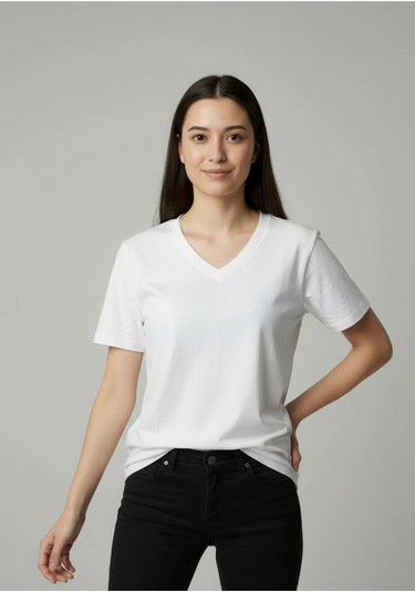 Lyvean V Yaka Regular Kısa Kollu Tshirt Beyaz
