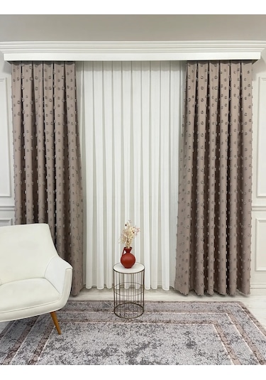 Brillant Carla Puffy Püsküllü Perde İstenilen Tüm Ölçülerde Kahve Kahve Rengi