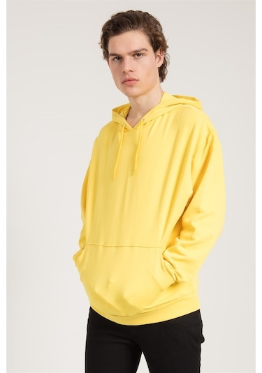 Jahr Marc Sarı Oversize Önü Cepli Kapüşonlu Sweatshirt Sarı