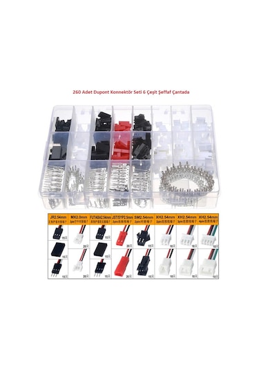 260 Adet Dupont Konnektör Seti 6 Çeşit Şeffaf Çantada