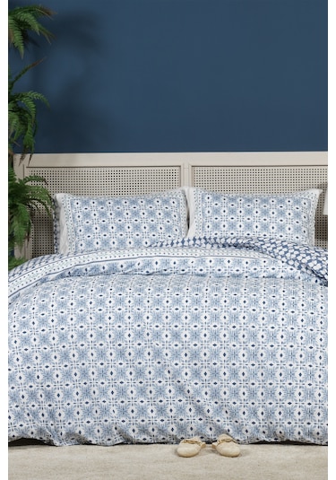 Elart Amanda Nevresim Takımı Çift Kişilik %100 Pamuk Ranforce Lastikli Çarşaf 200x220 Cm Mavi MAVI