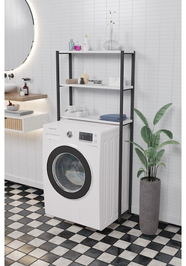 Çamaşır Makinesi Üstü Düzenleyici Raf Banyo Dolabı Rafı  Beyaz