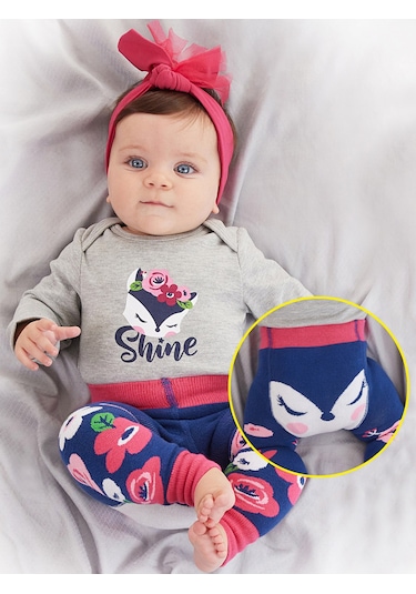 Denokids Tilki Kız Bebek Body Tayt-Pantolon Takım Çok Renkli
