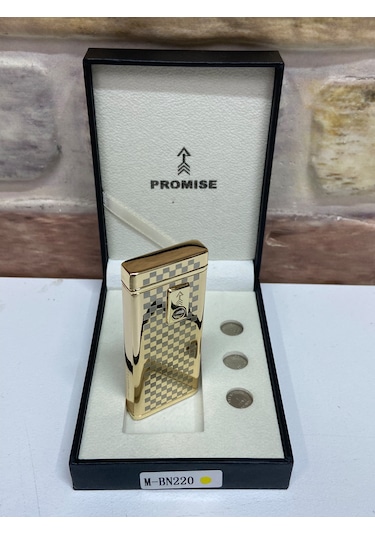 Promise Marka Sarı Gold Renk Pilli Model Kare Kare Desenli Çakmak