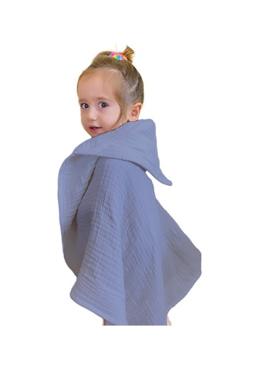 4 Katlı Müslin Kapşonlu Bebek Çocuk Banyo Havlusu Kundak İndigo