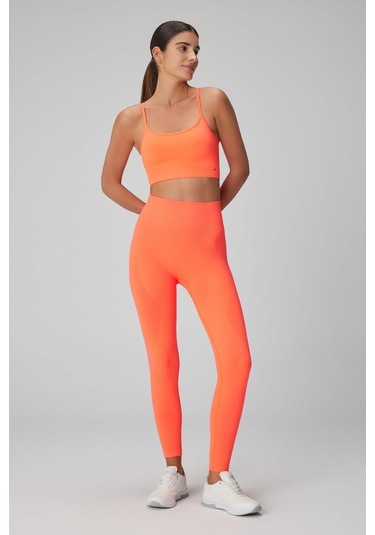 Jerf Gela Yüksek Bel, Esnek Ve Toparlayıcı Spor Tayt Neon Mercan 001