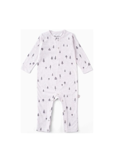 Boumini Bebek Uzun Kollu Çıtçıtlı Tulum Çam Ormanı Desenli-bej Bej