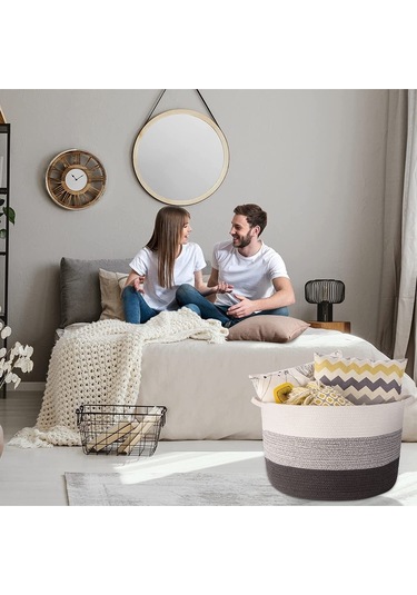 45x35 Jüt Pamuklu Büyük Boy Sepet, Battaniye, Oyuncak Sepeti Antrasitgri