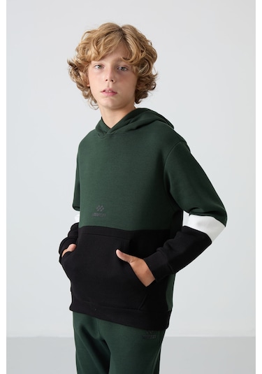 Tommy Life Çam Yeşil Pamuklu Kalın İçi Tüylü Yumuşak Dokulu Standart Fit Nakışlı Erkek Çocuk Eşofman Takım - 1 Yeşil