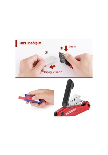 Workpro Wp211026 Katlanır Çok Amaçlı Profesyonel Rötuş Maket Bıçağı + 14 Adet Yedek Bıçak