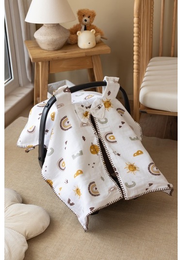 Lizayn Home Pamuklu Çift Taraflı Müslin Puset Örtüsü Beyaz