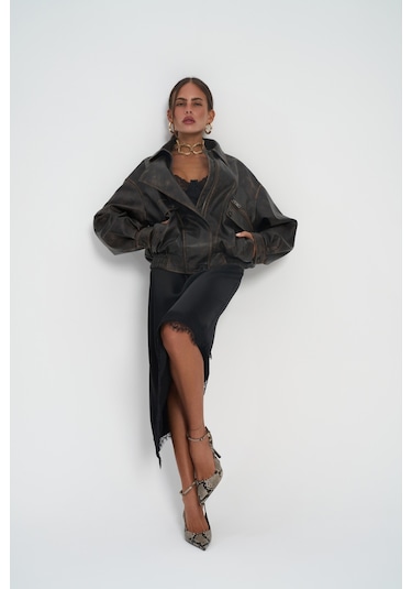 Lina Dantel Detay Siyah Saten Etek Siyah