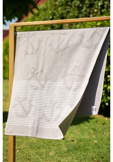 Menderes Home Cotton Collection Bukle Plaj Havlusu Çapa Gri