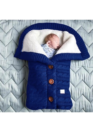 Hangfox Kışlık Bebek Arabası Uyku Tulumu, Dışarıda Kullanıma Uygun, Butonlu, Örgü, İpi Kumaş, Kalın Ve Yumuşak, Gök Mavisi, 400 Gr Mavi